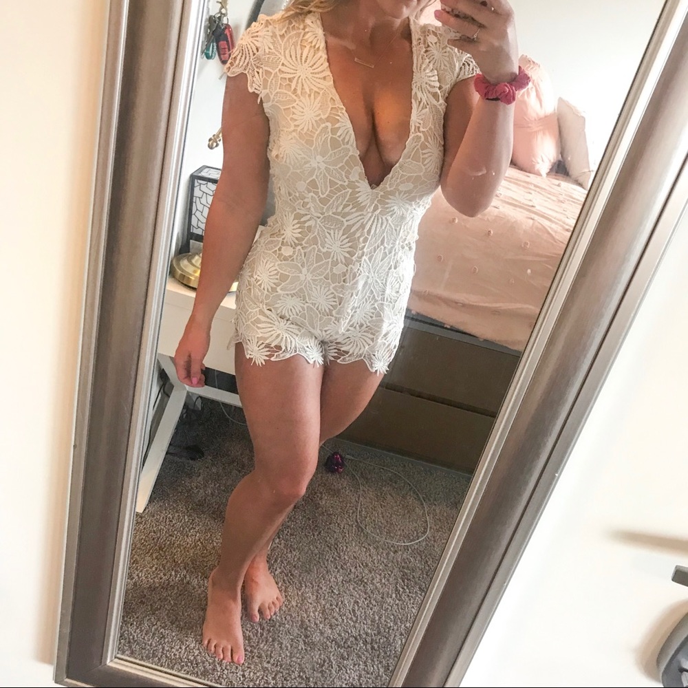 FLASH SALE! ❤️ Boho White & Tan Lace Romper